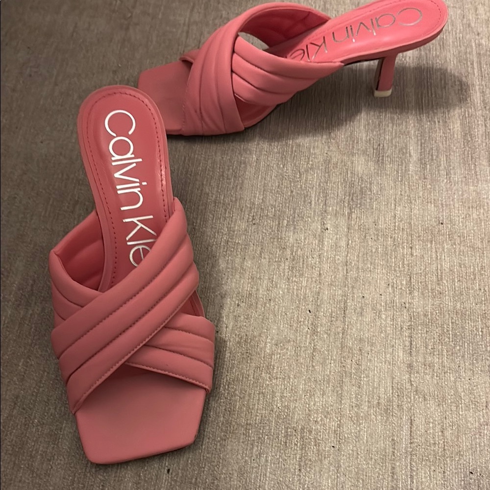 Calvin Klein Pink Heeled Mules with Criss-Cross Design